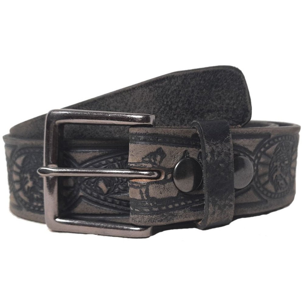 GENUINE LEATHER WOLF EMBOSSED BELT 40 MM BLACK #1040
